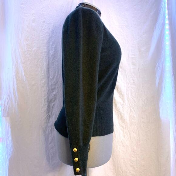 The Limited Dark Green Lambswool Angora Long Sleeve Sweater, Gold Buttons Size M - Picture 4 of 9